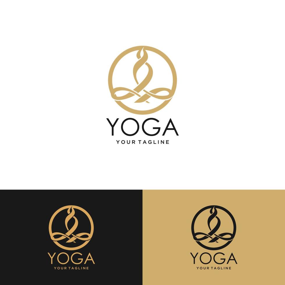 diseño de stock de logotipo de yoga. meditación humana en la ilustración de vector de flor de loto en color púrpura