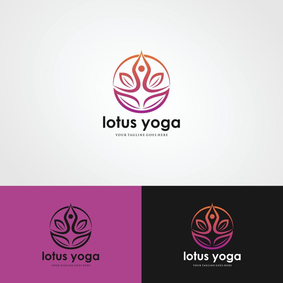 diseño de stock de logotipo de yoga. meditación humana en la ilustración de vector de flor de loto en color púrpura