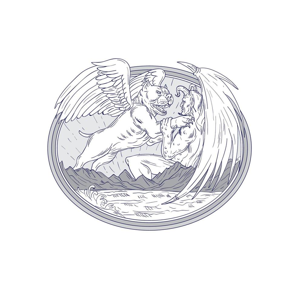 American Bully Fighting Demon Drawing vector