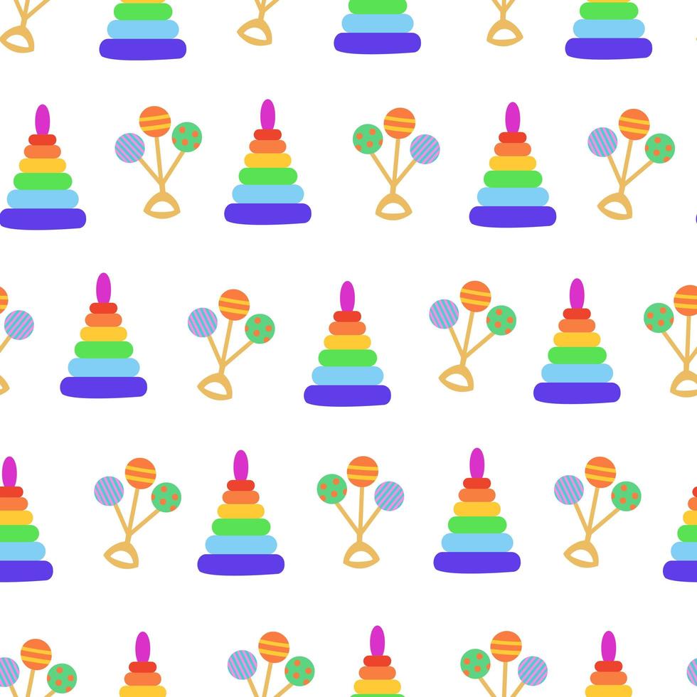 Baby elements, toy, rattle, pyramid seamless pattern. Illustration for printing, backgrounds, covers, packaging, greeting cards, textile and seasonal design. Isolated on white background. vector