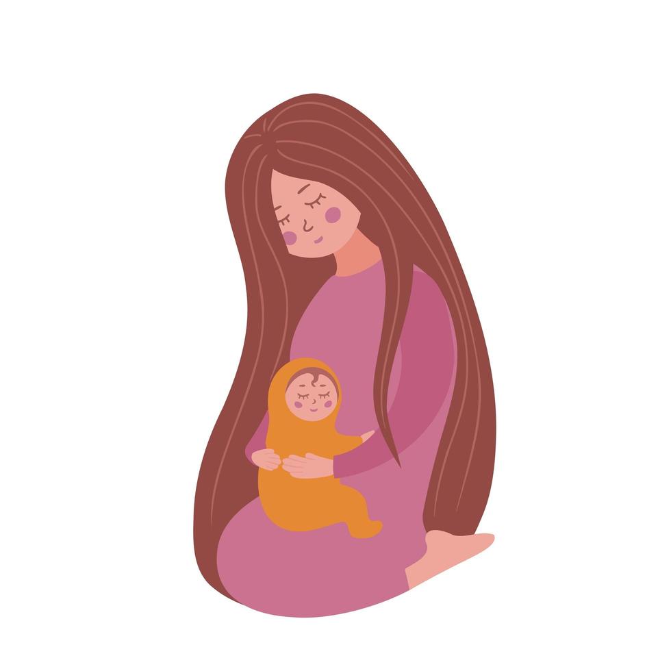 madre con bebé en brazos. día de la Madre. mamá y niño. ilustración para fondos, portadas, tarjetas de felicitación, carteles, pegatinas, textiles y diseño de temporada. aislado sobre fondo blanco. vector