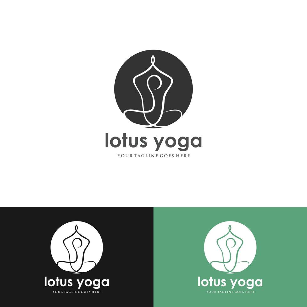 diseño de stock de logotipo de yoga. meditación humana en la ilustración de vector de flor de loto en color púrpura