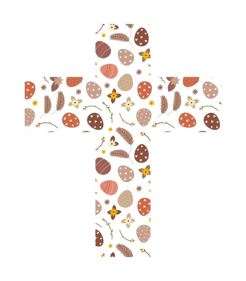 Easter cross with eggs and flowers vector