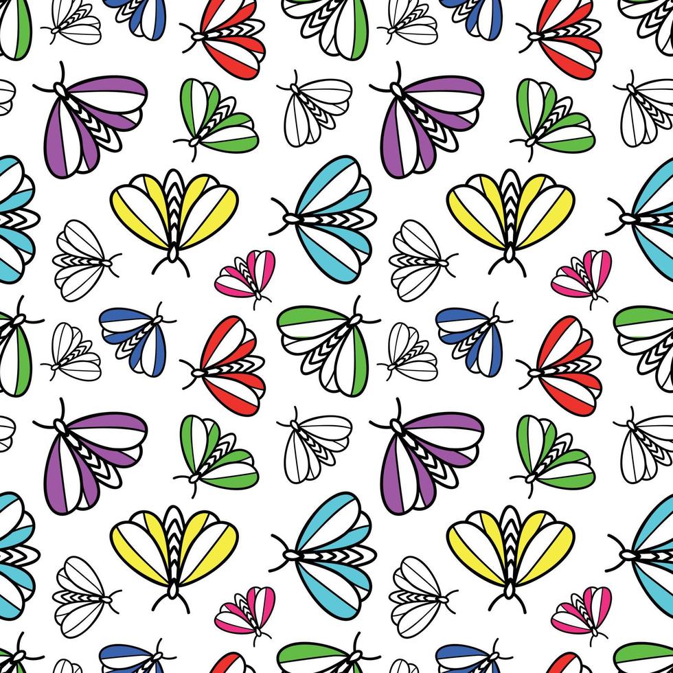 Colorful neon pattern with multicolored butterflies vector