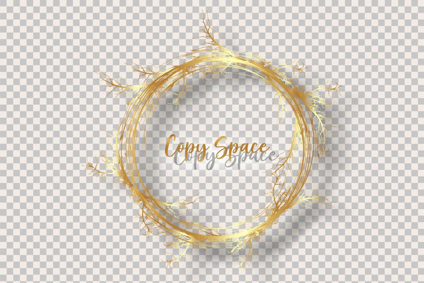 Gold wreath of branches, a realistic golden round frame border of twisted branches, copy space for text, luxury vector illustration isolated on transparent background