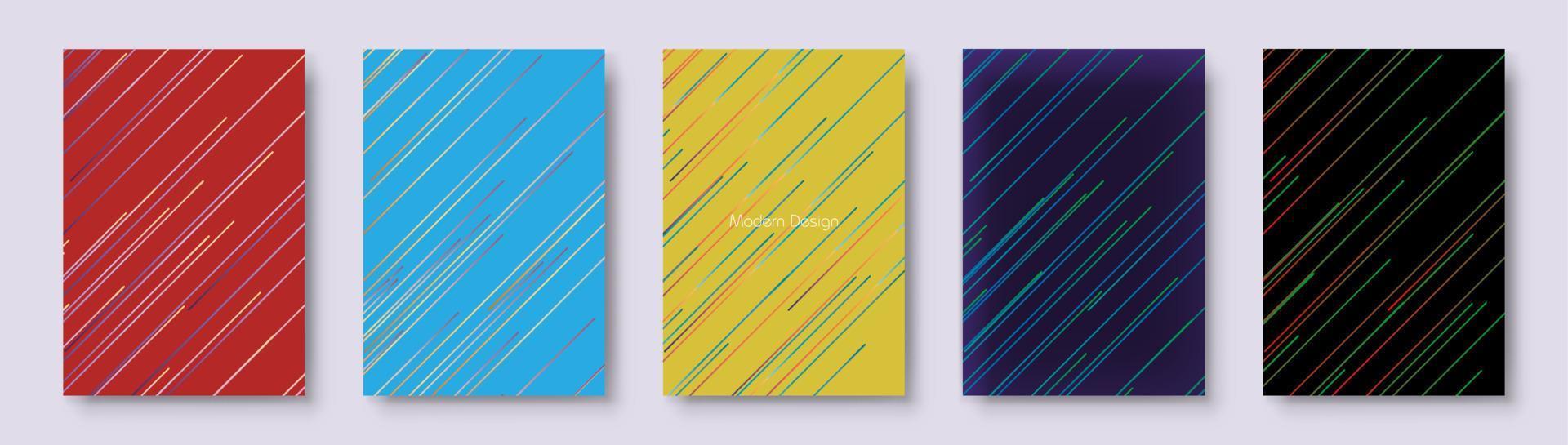 Modern colorful gradient striped cover, frame design set. Luxury creative dynamic line pattern in premium colors. Vector colors background for business brochure, notebook, menu template