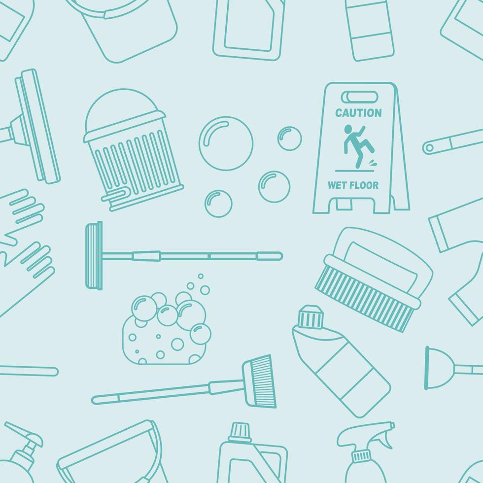 Seamless cleaning equipment outline cartoon pattern vector