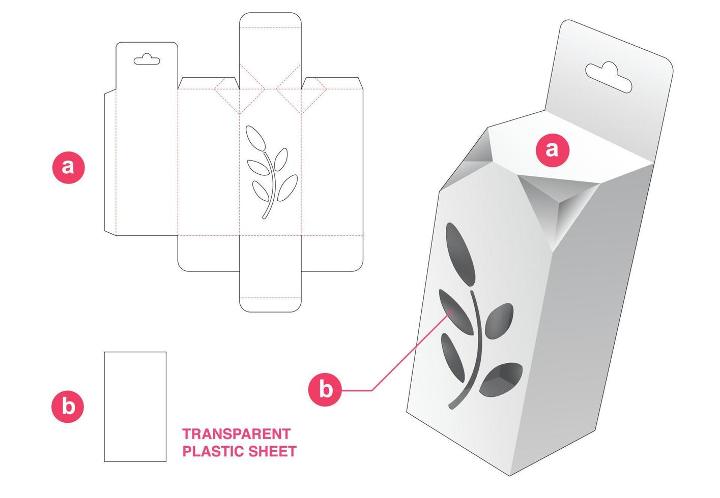 Caja de 2 esquinas biseladas y ventana de hojas con plantilla troquelada de lámina de plástico transparente vector