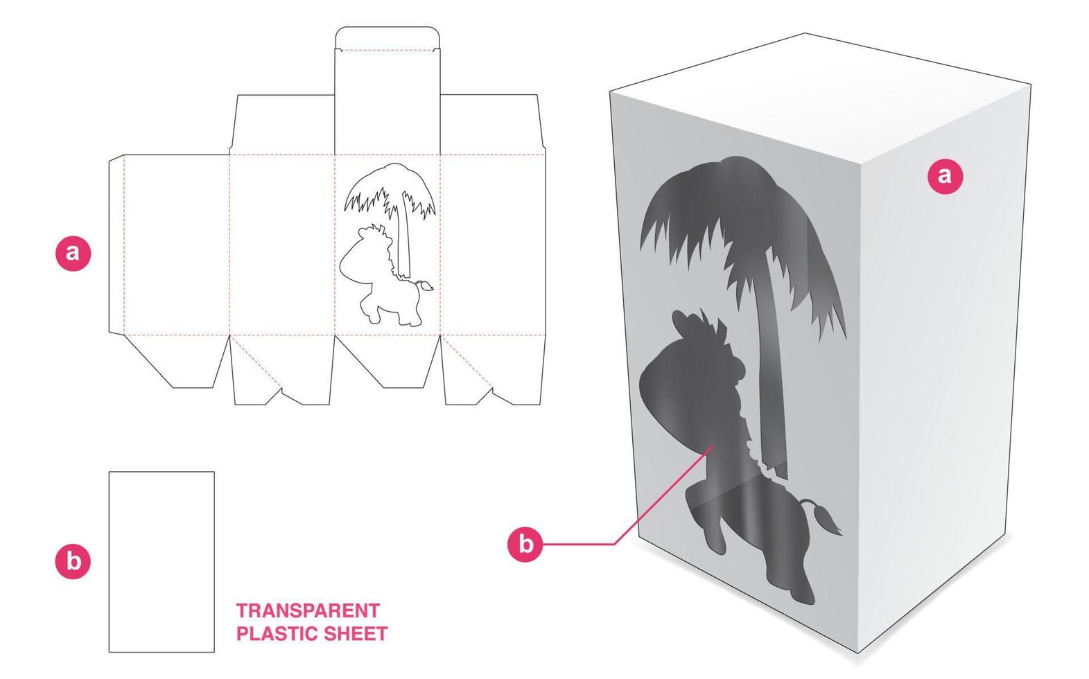 Box and zebra in jungle with transparent plastic sheet die cut template vector