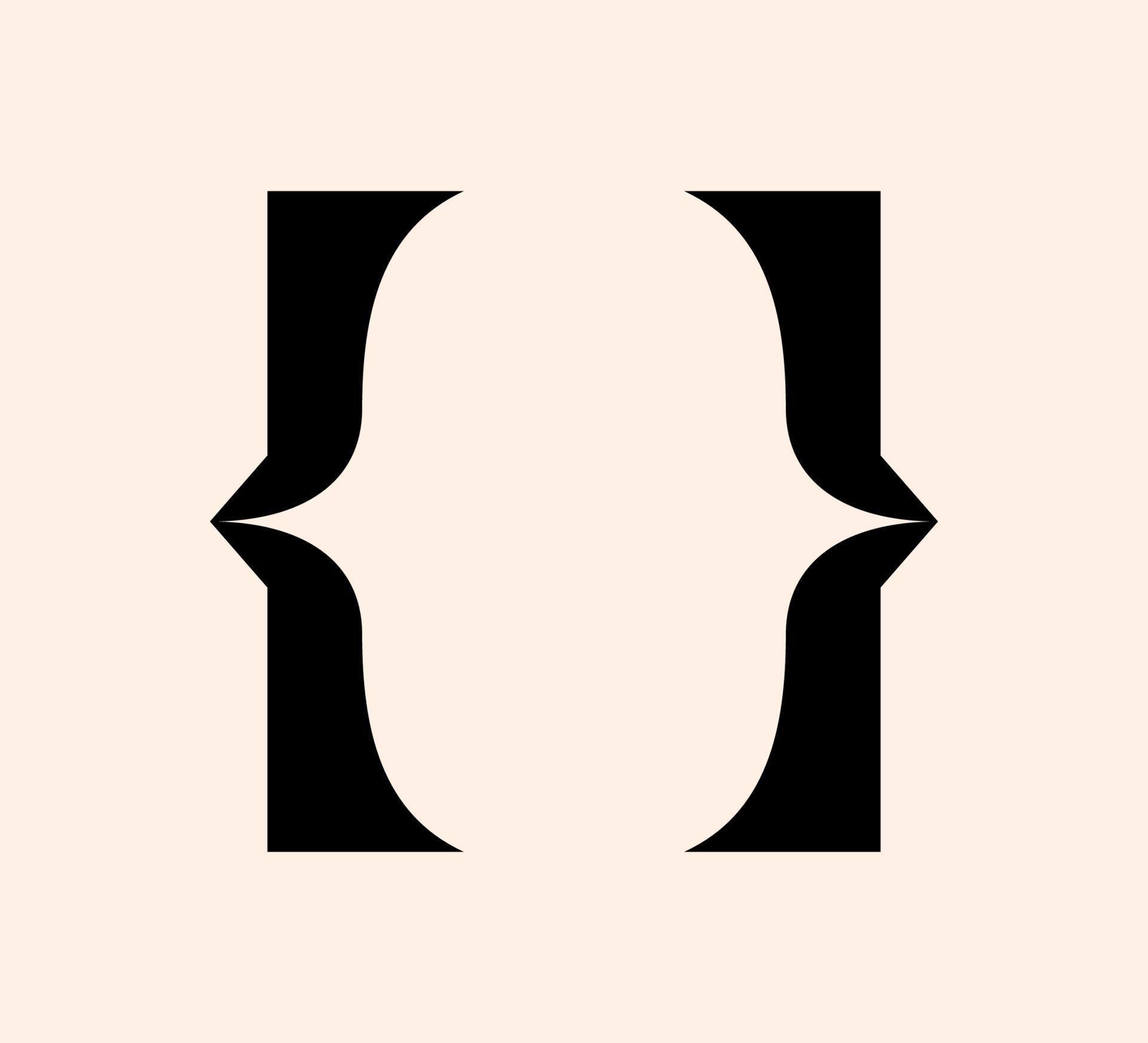 Curly braces punctuation mark black icon. Vintage brackets symbol for