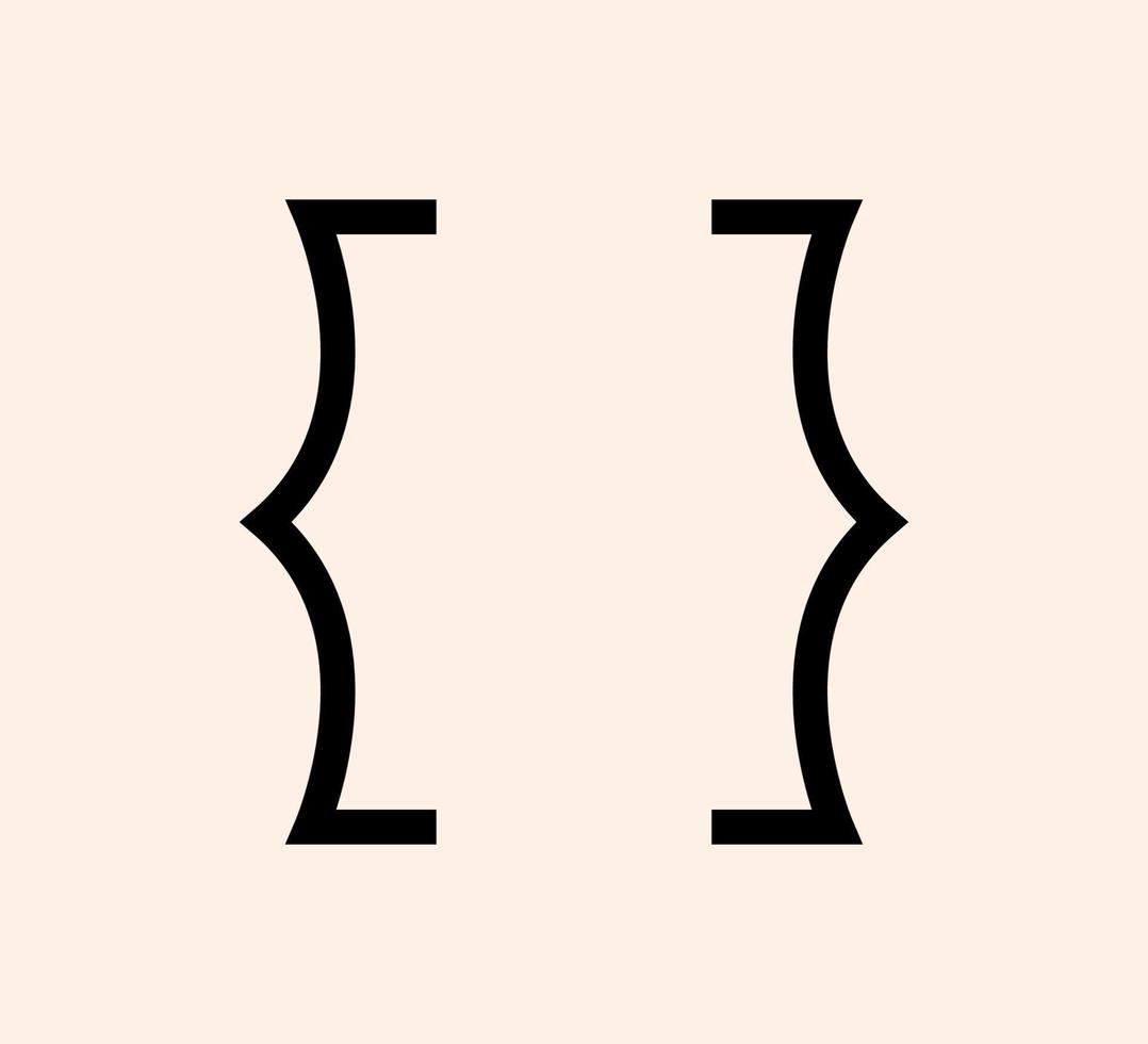 icono de signo de puntuación de llaves rizadas negro. símbolo de corchetes creativos para escribir o tipografía. ornamento y vector eps concepto de elemento de diseño aislado para mensajes y citas