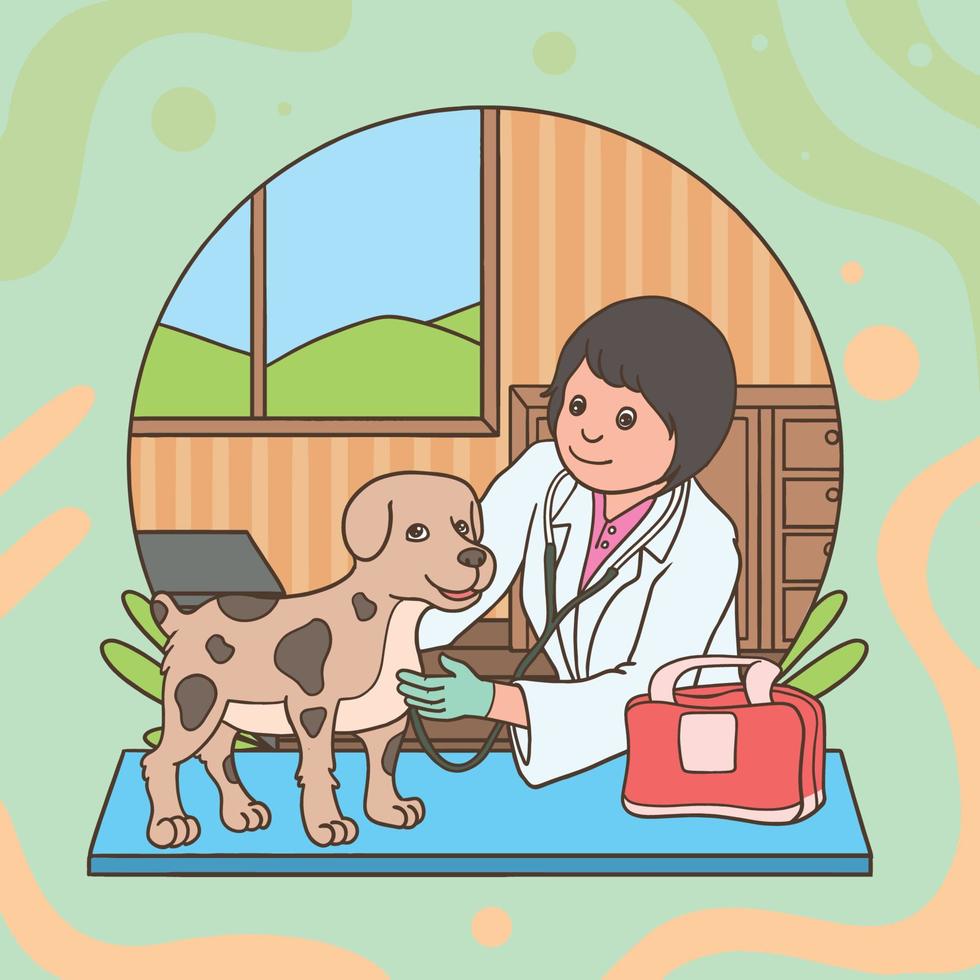 cute veterinarian doctor animal health care cartoon vector