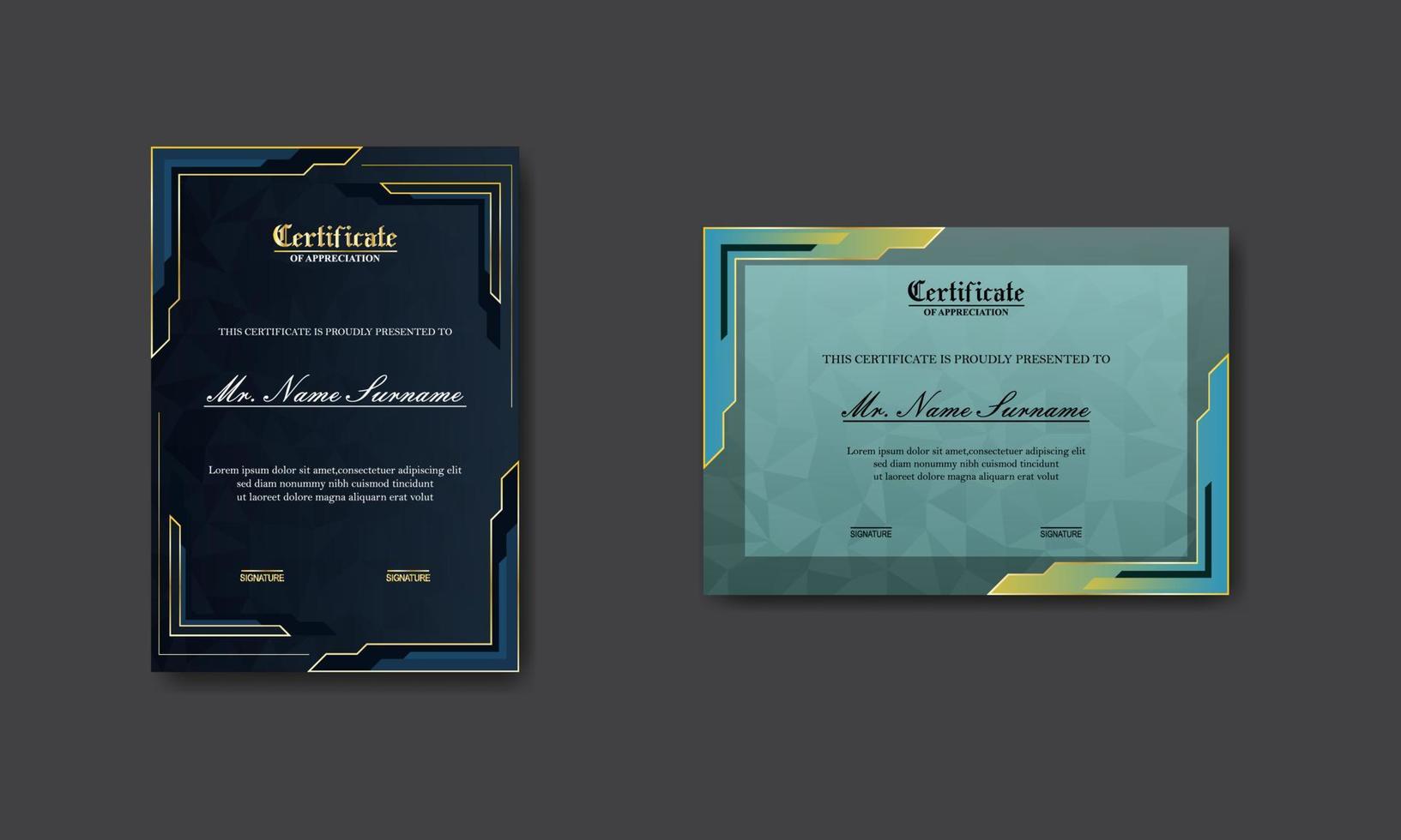 conjunto moderno y elegante de diseño de certificado de premio vector