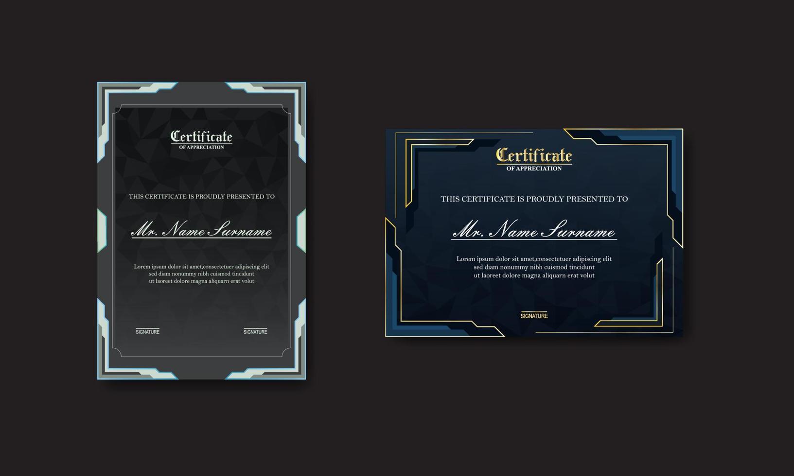 conjunto moderno y elegante de diseño de certificado de premio vector