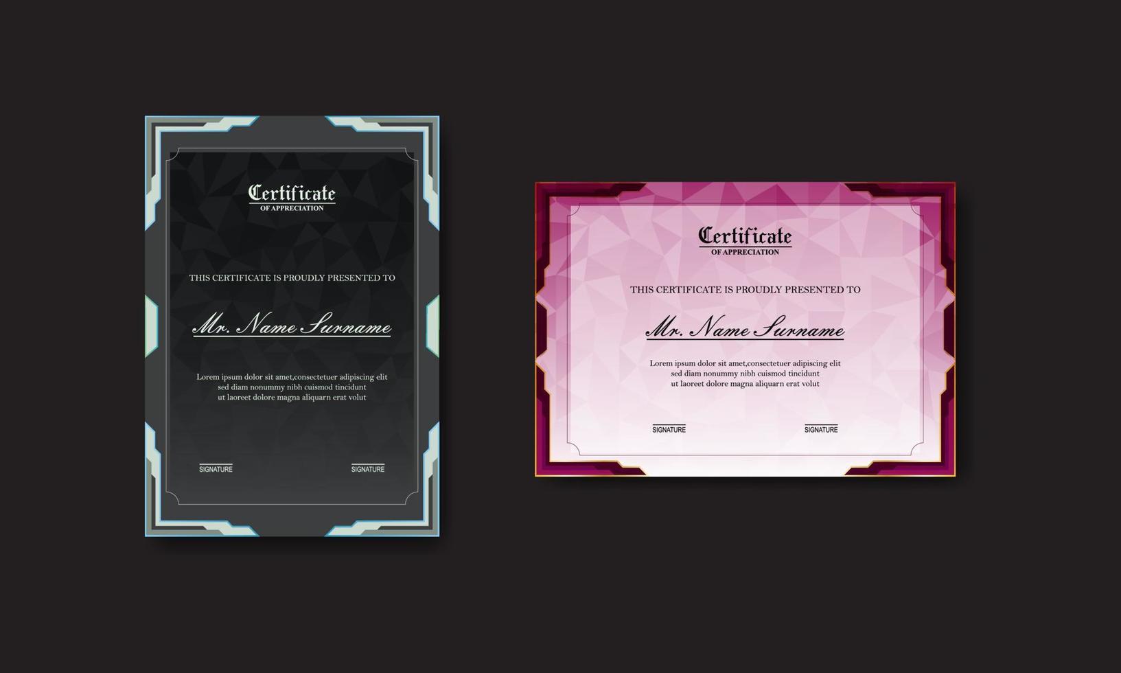 conjunto moderno y elegante de diseño de certificado de premio vector