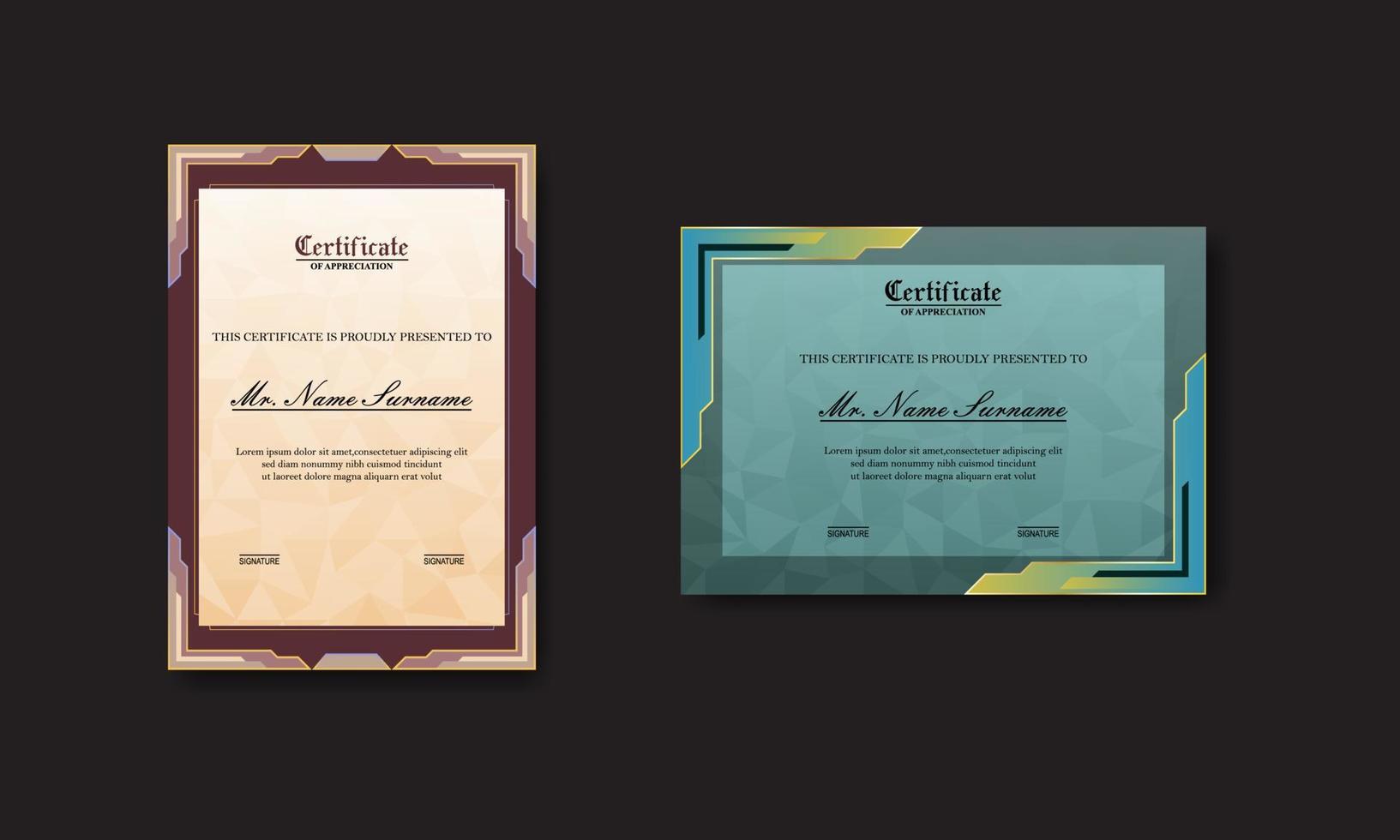 conjunto moderno y elegante de diseño de certificado de premio vector