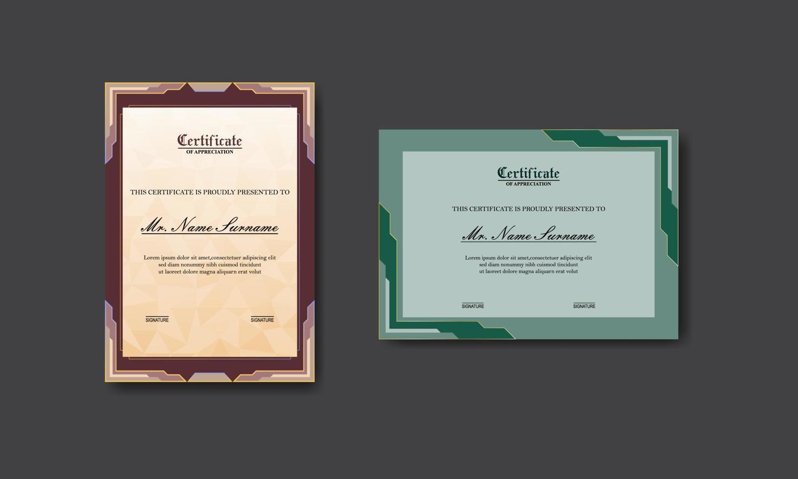 conjunto moderno y elegante de diseño de certificado de premio vector