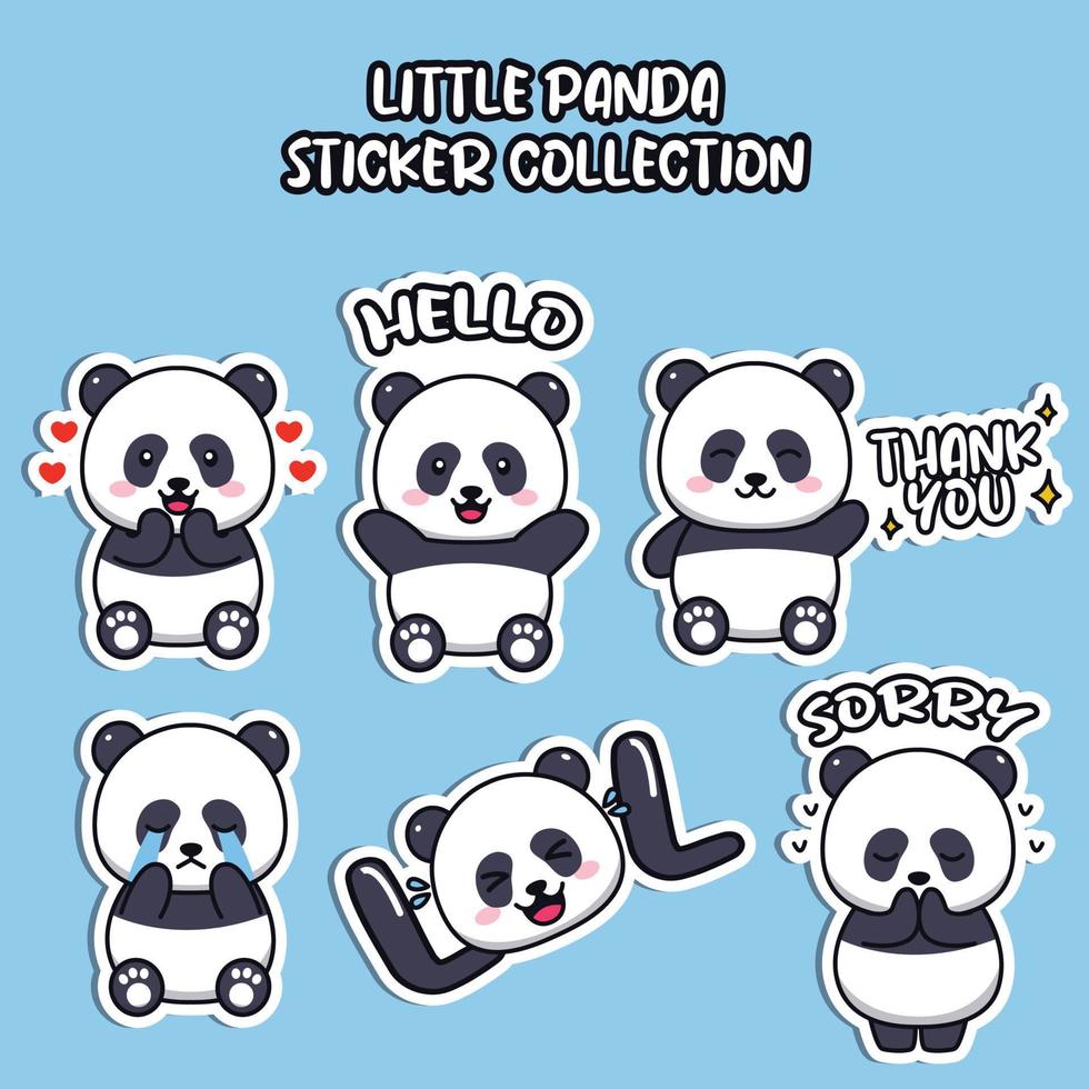 conjunto de redes sociales emoji lindo pequeño panda colección de pegatinas emoticono animal vector