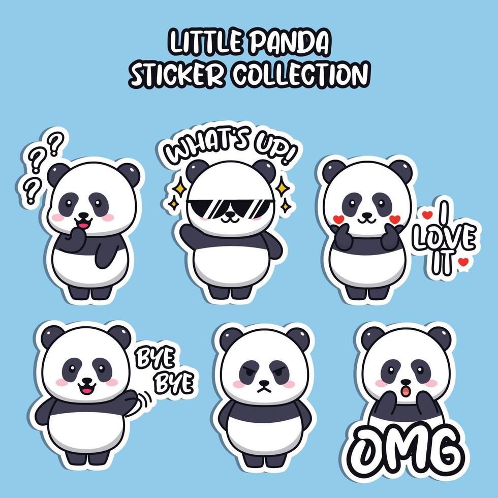 Set of social media emoji cute little panda sticker collection animal emoticon vector