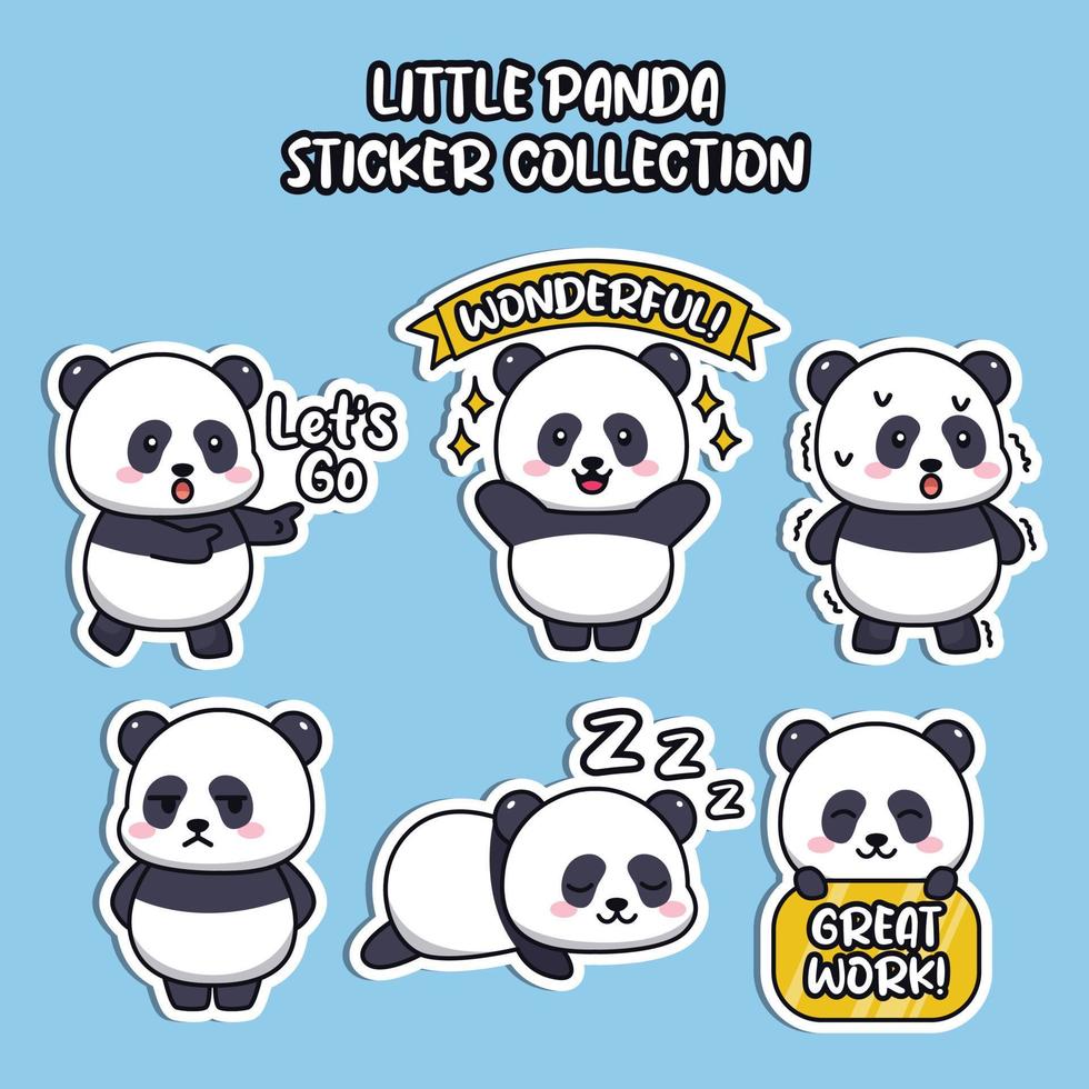 conjunto de redes sociales emoji lindo pequeño panda colección de pegatinas emoticono animal vector