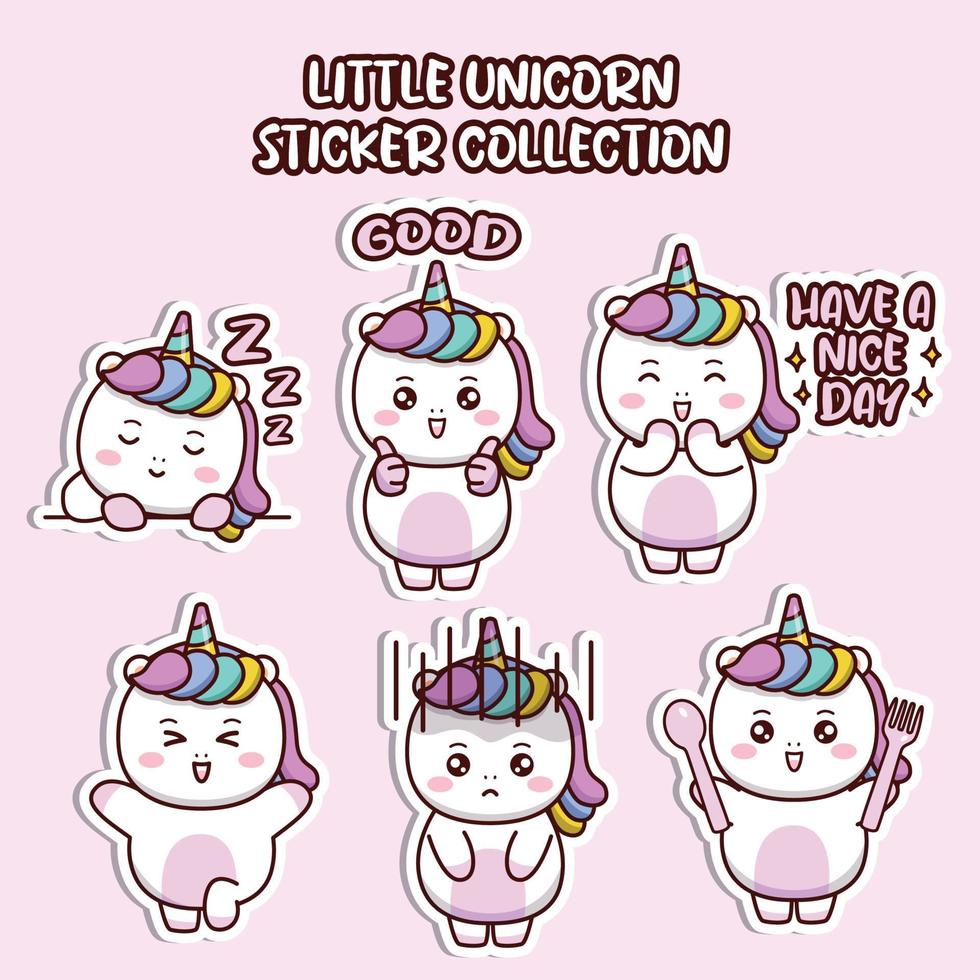 conjunto de emoticonos de redes sociales lindo pequeño unicornio colección de pegatinas animal emoji vector