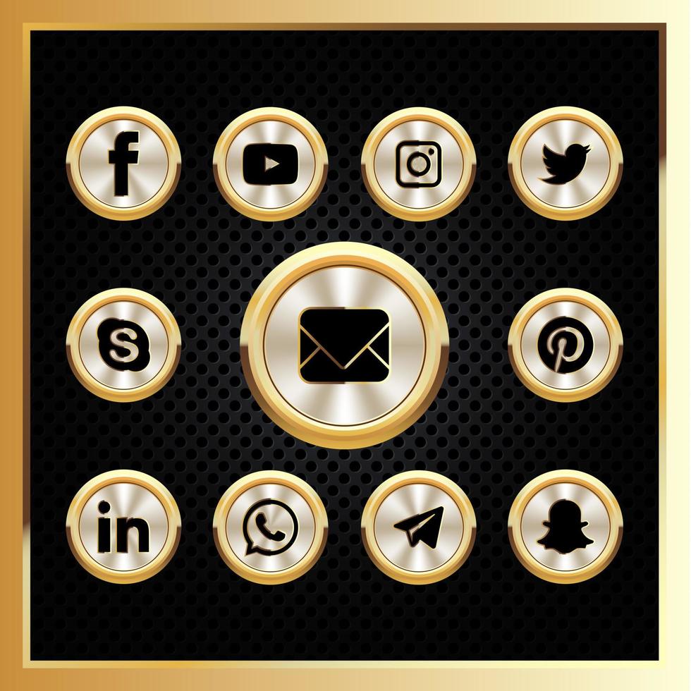 Gold Social Media Icons Button Design vector