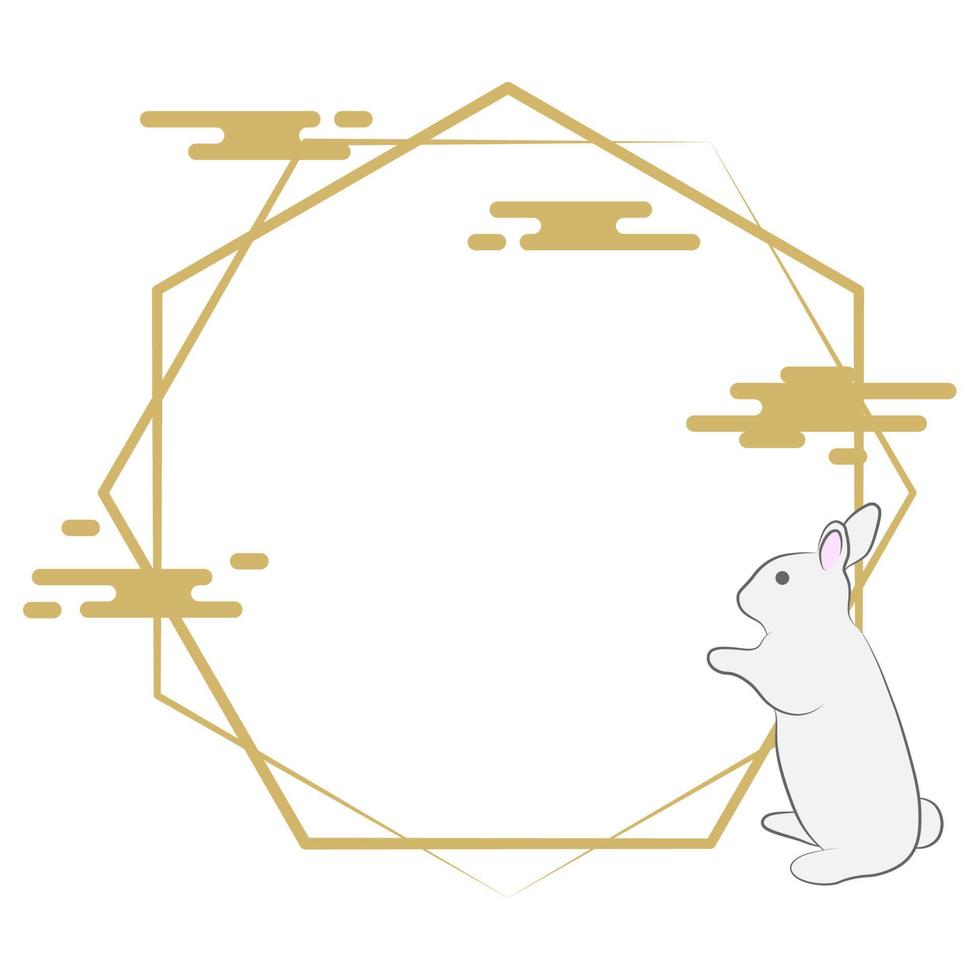 Rabbit Hexagon Frame with Cloud. vector