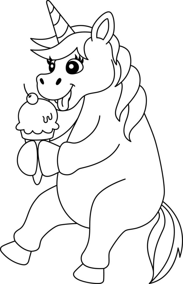 Unicorn Eating Ice Cream Coloring Page Isolated vector