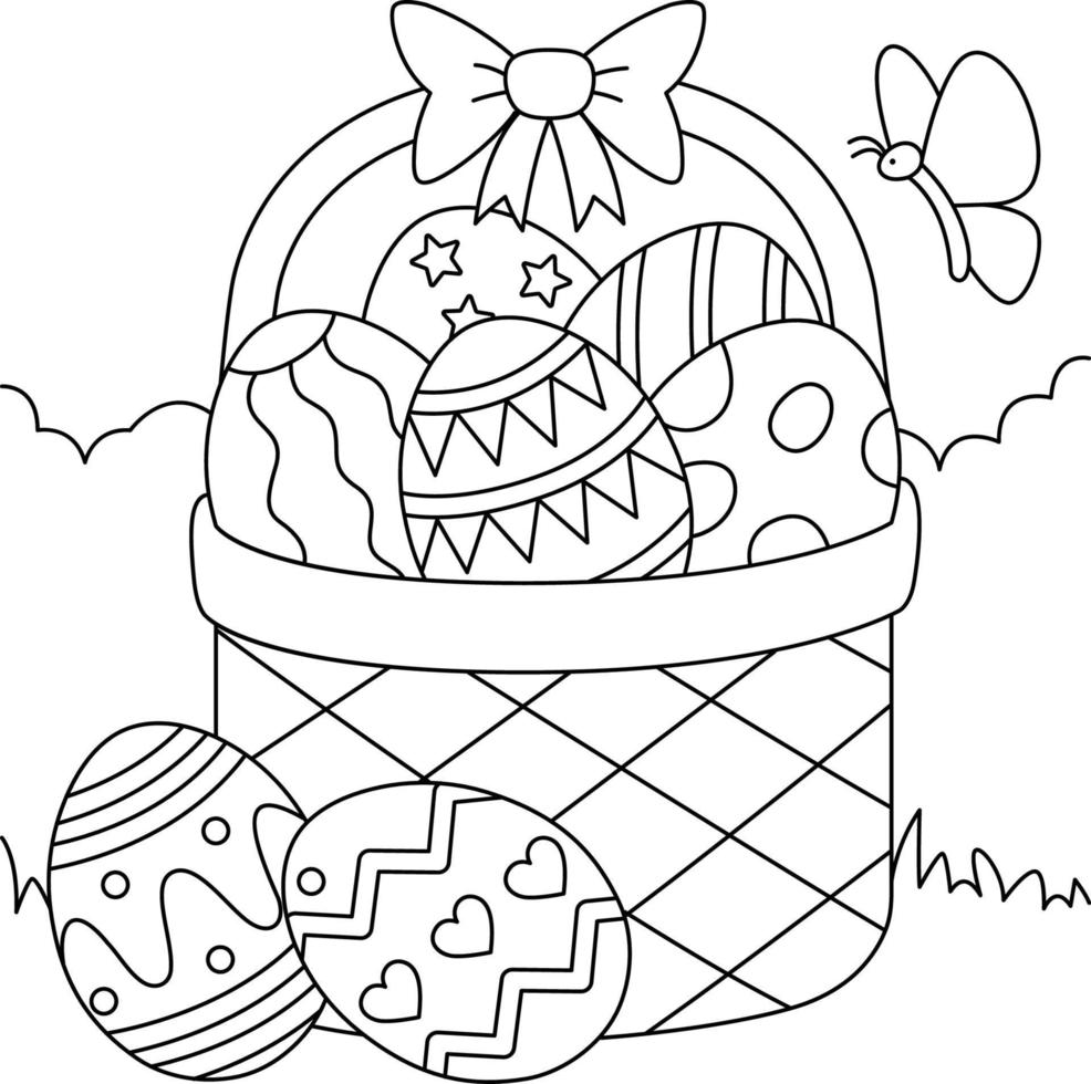 cesta de pascua para colorear página para niños vector