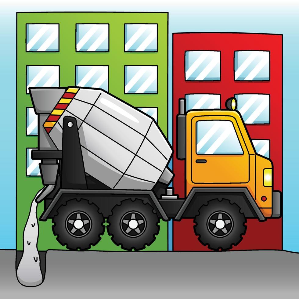 Concrete Mixer Cartoon Colored Illustration vector