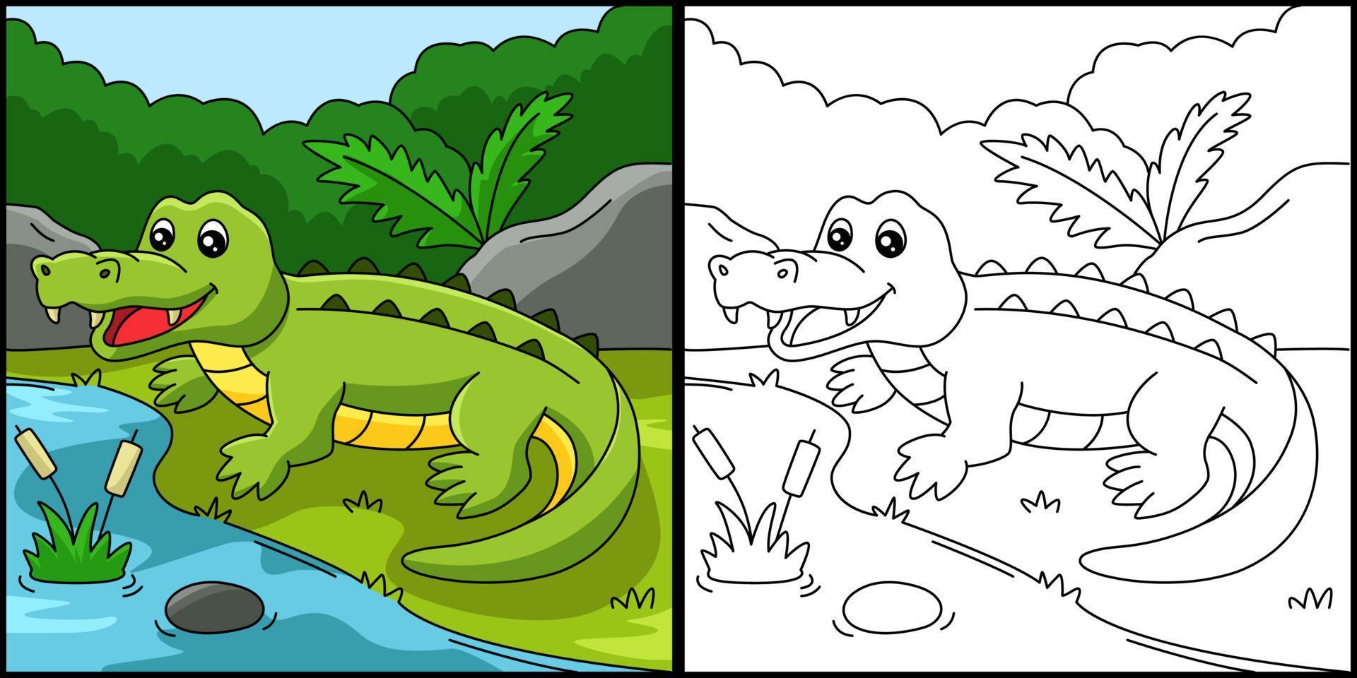 Crocodile Coloring Page Colored Illustration vector