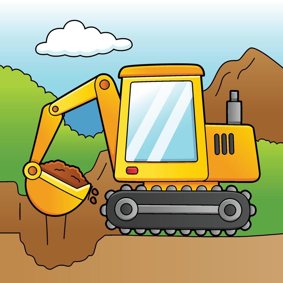 Excavator Cartoon Colored Vehicle Illustration vector