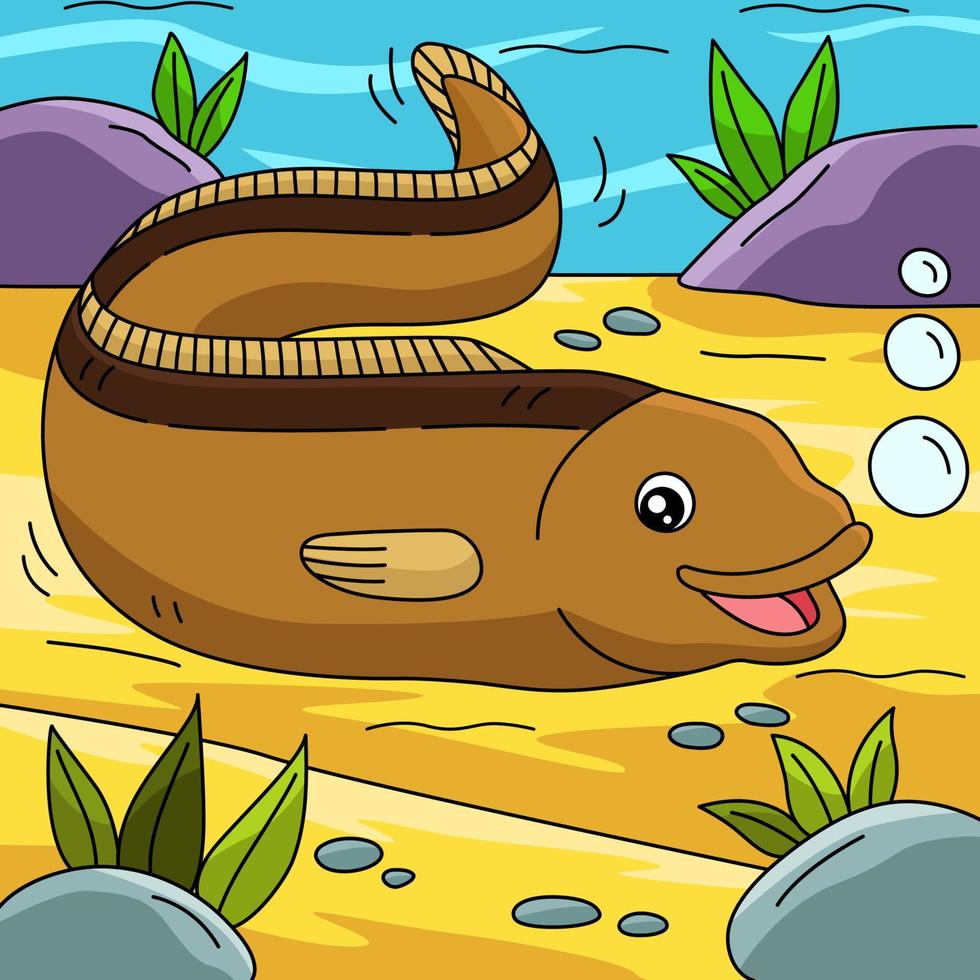 Eel in Ocean Cartoon Colored Illustration vector