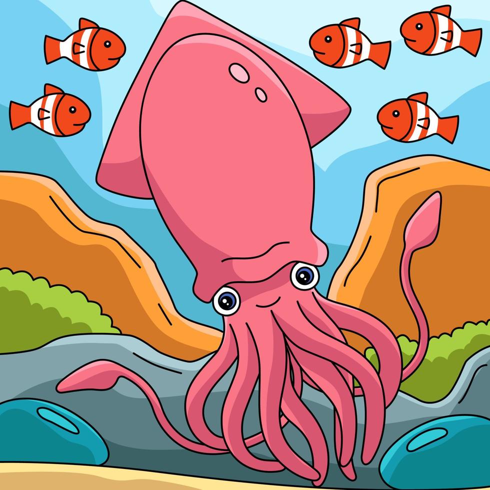 Giant Squid Cartoon Colored Illustration vector