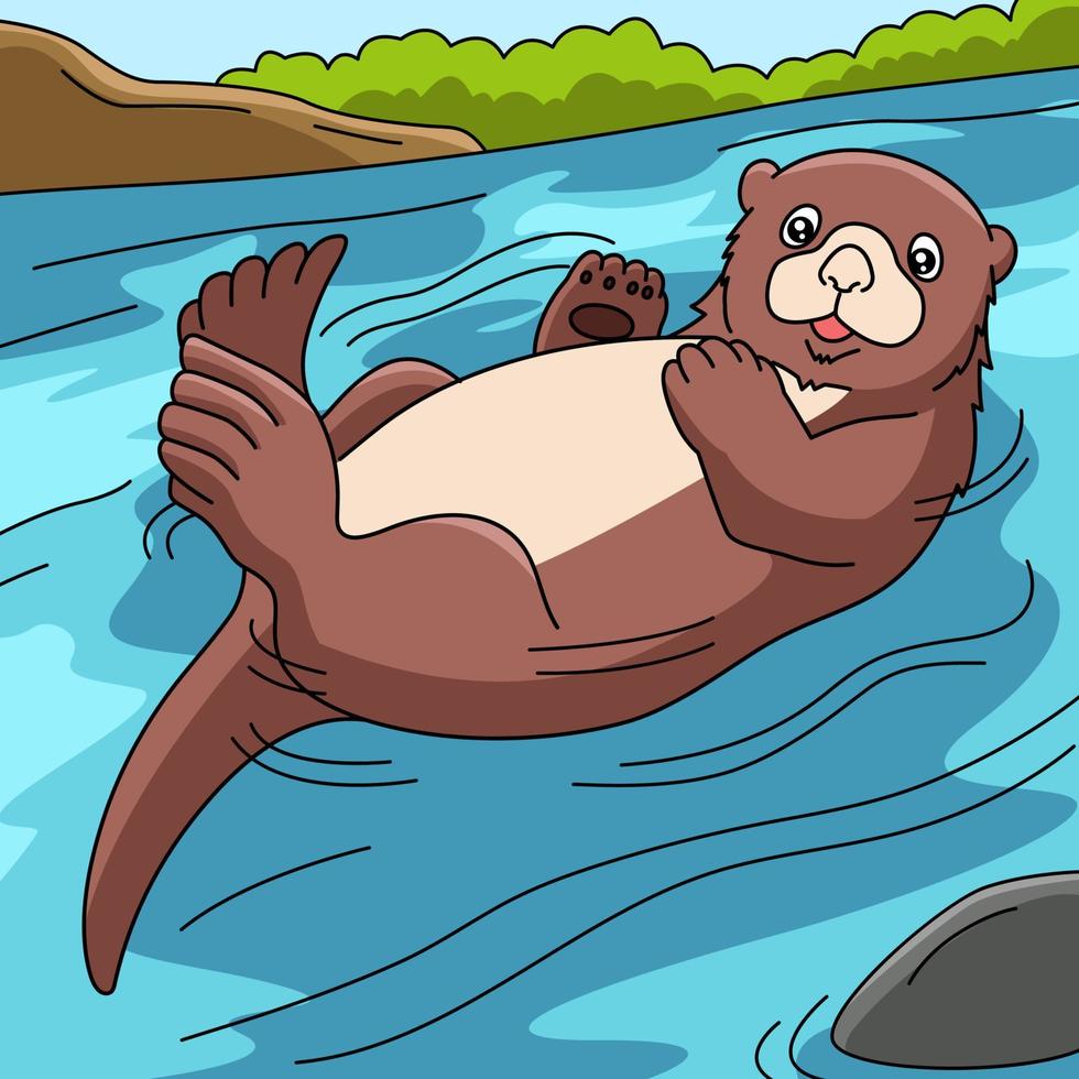 Sea Otter Cartoon Colored Illustration vector