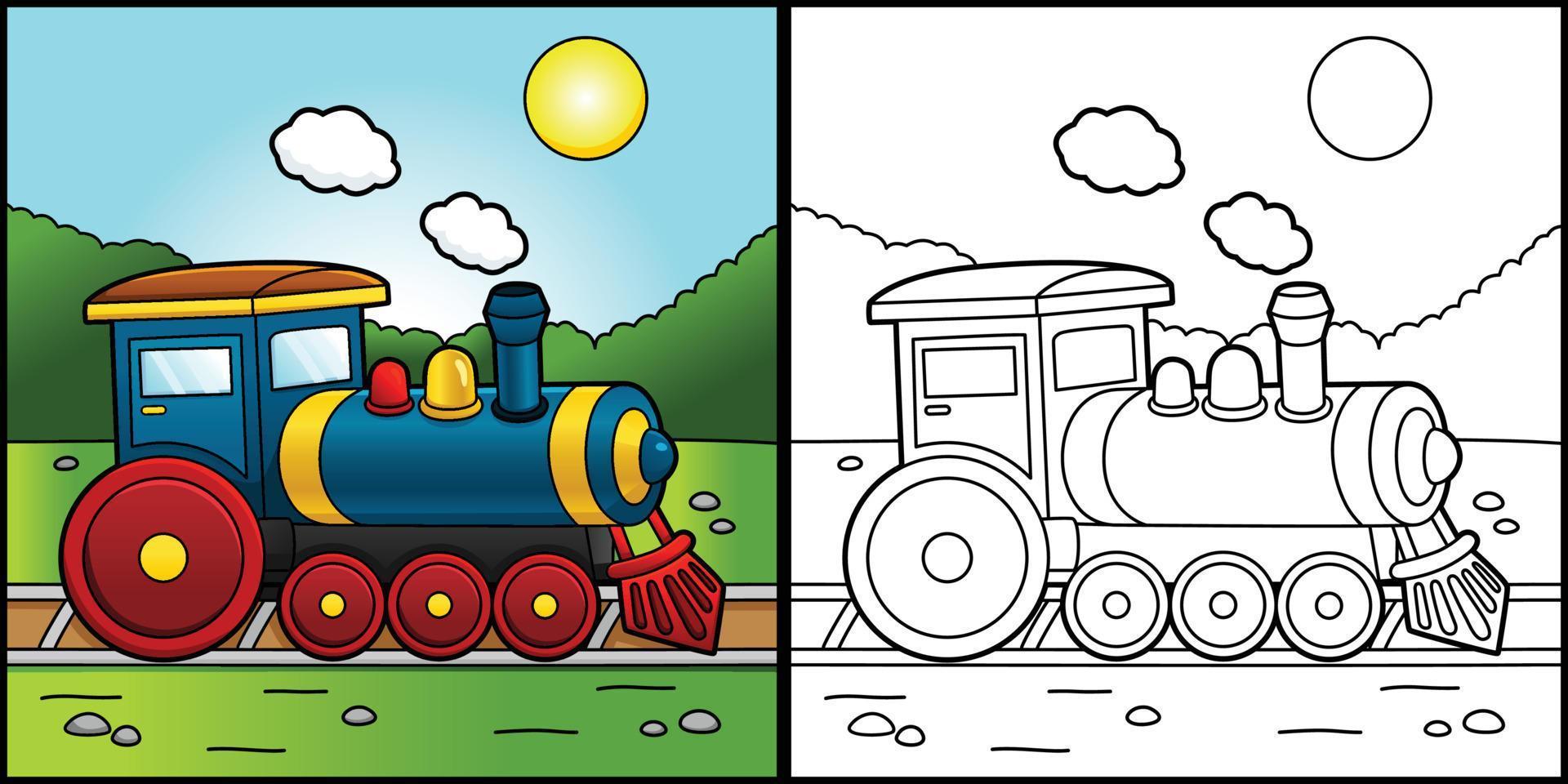 Steam Locomotive Coloring Page Illustration vector