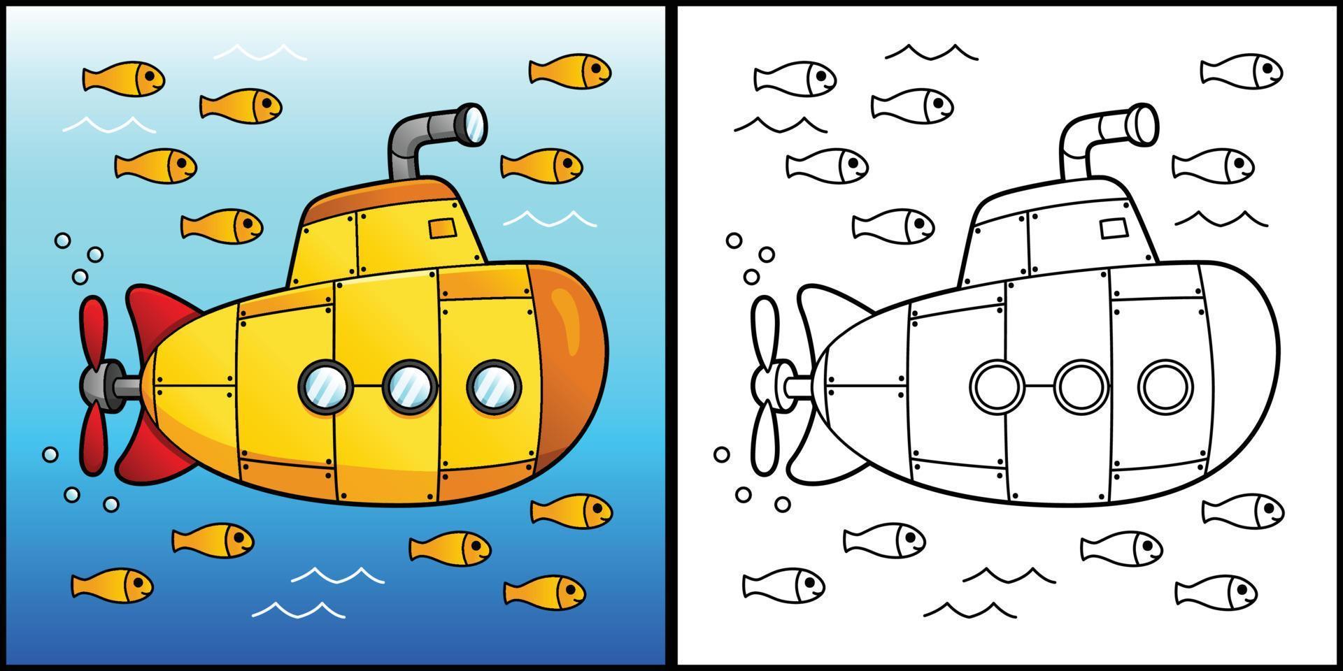 submarino para colorear página vehículo ilustración vector