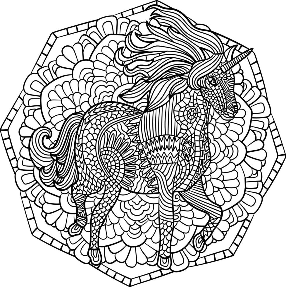 Unciorn Mandala Coloring Pages for Adults vector