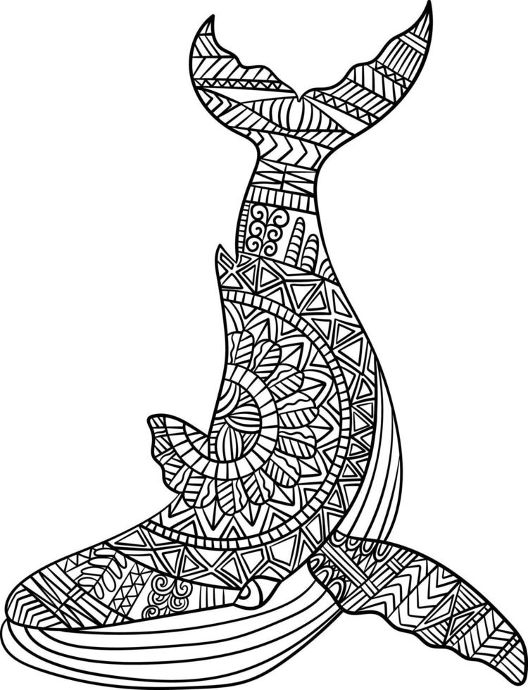 Blue Whale Mandala Coloring Pages for Adults vector