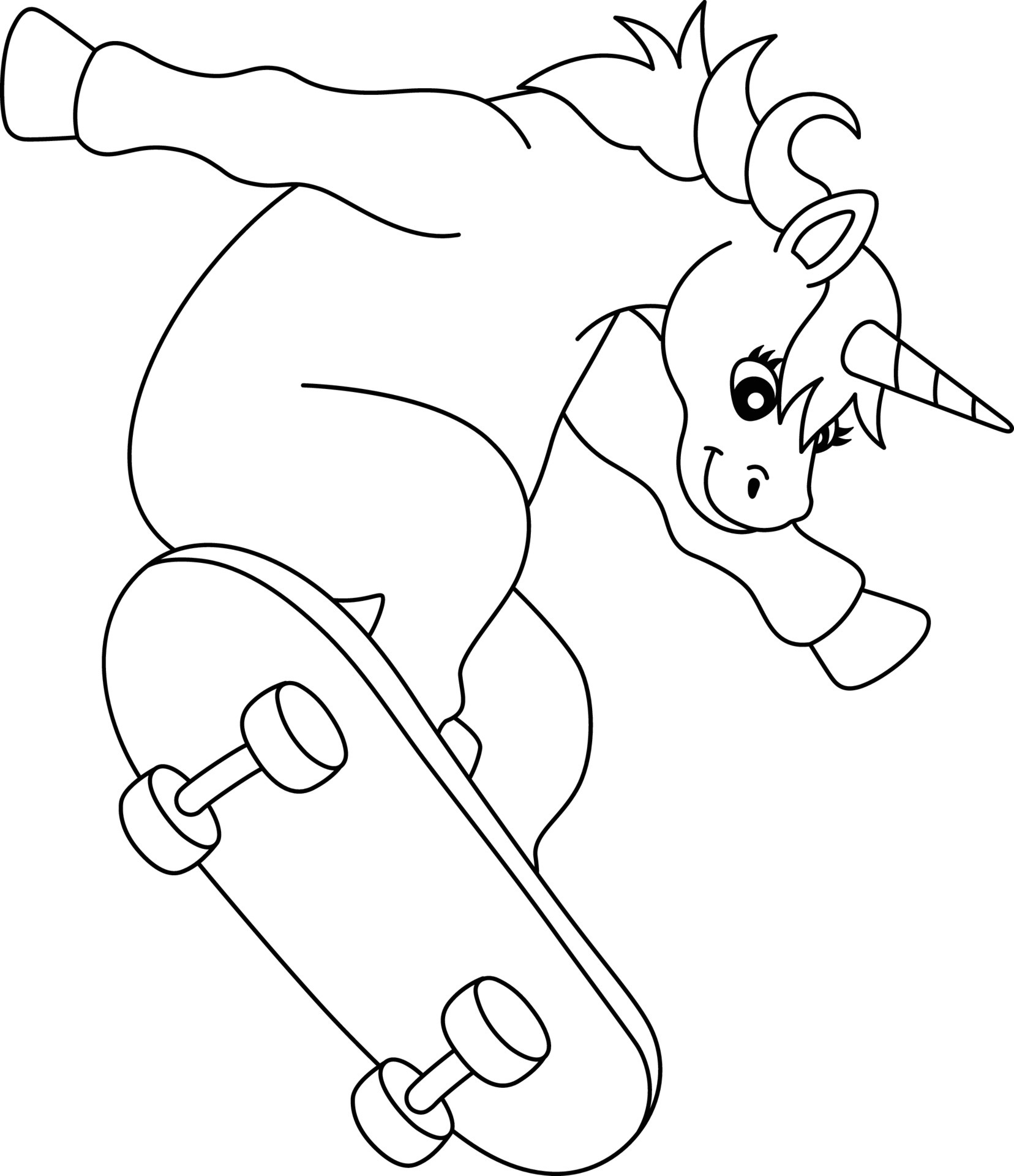 unicornio patinando sobre un monopatín para colorear aislado 6458101 Vector  en Vecteezy