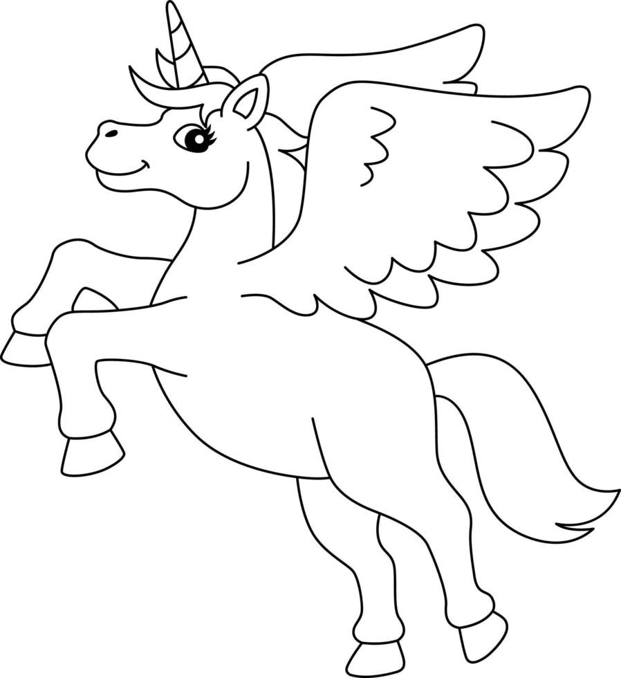 Flying Unicorn Coloring Page Isolated for Kids vector