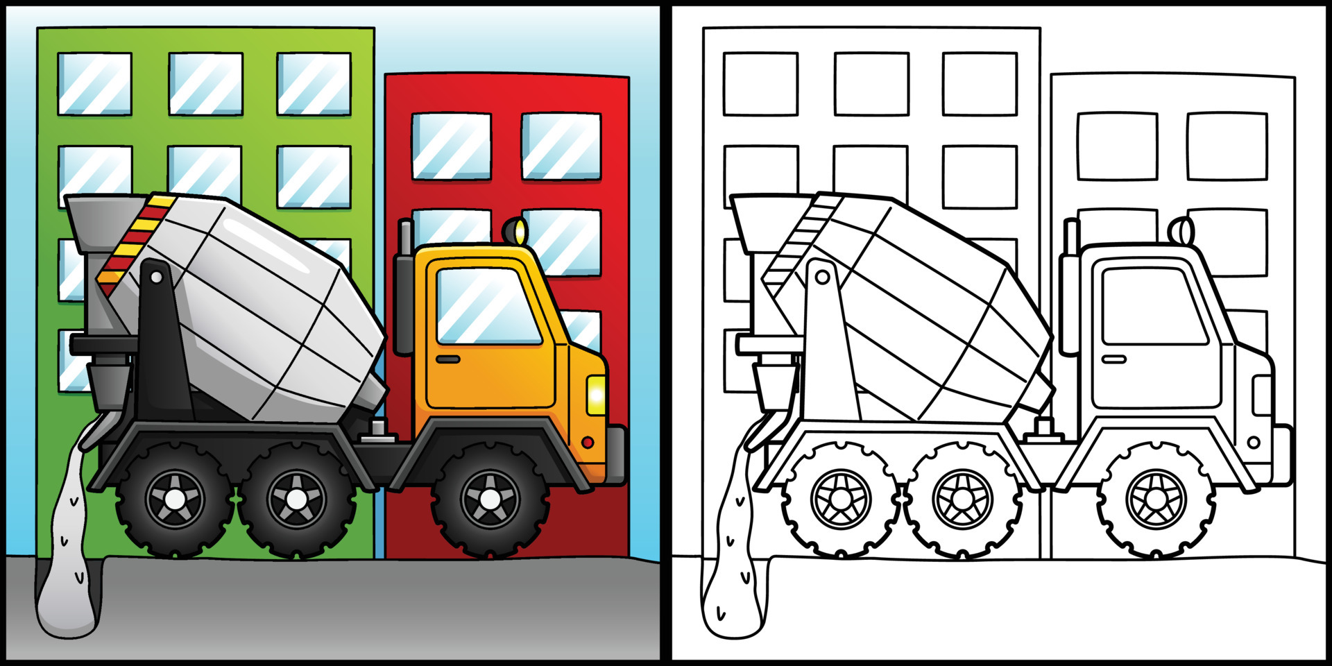 Concrete Mixer Coloring Page Vehicle Illustration 6458106 Vector Art at