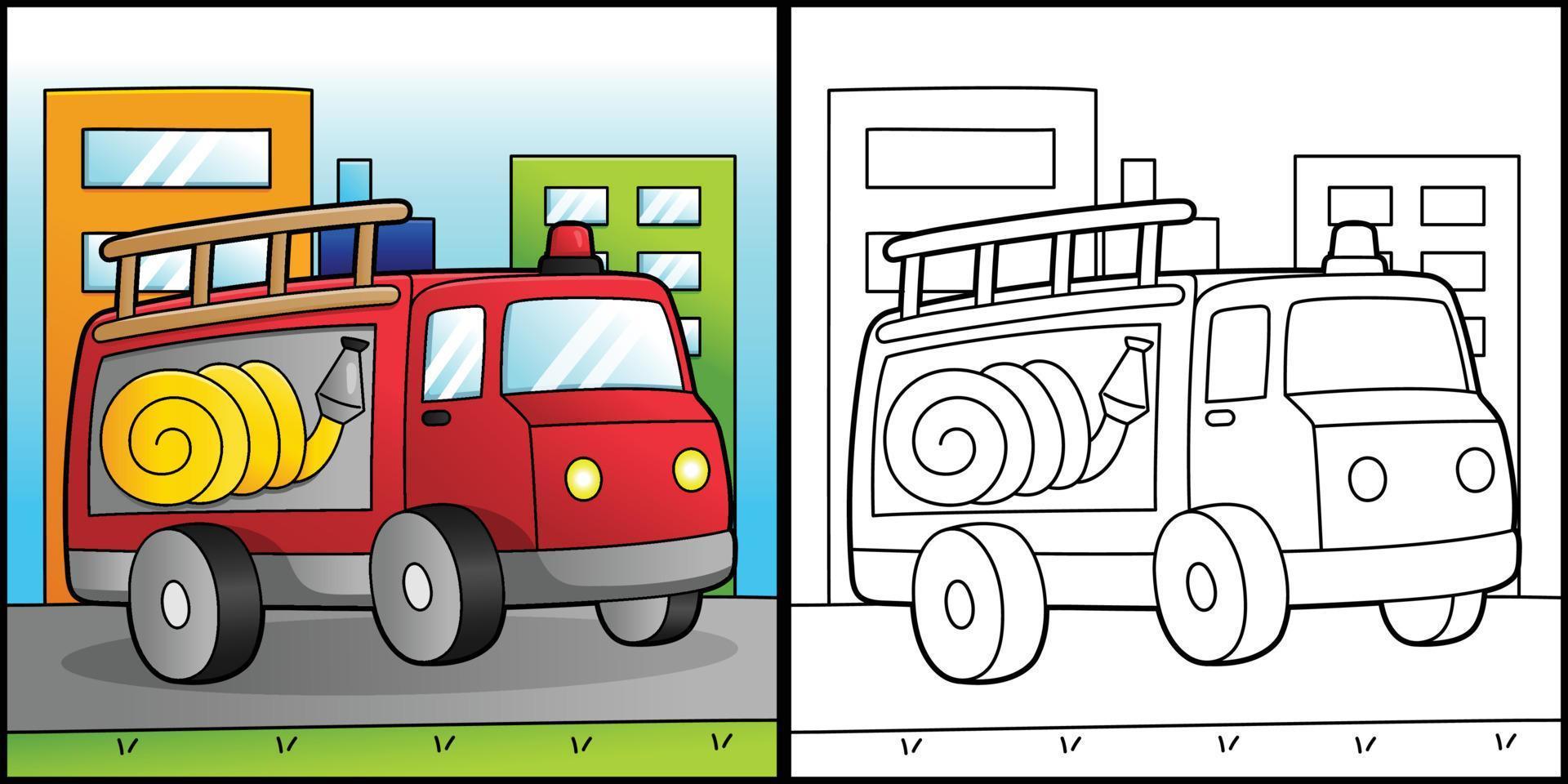 camión de bomberos para colorear página vehículo ilustración vector