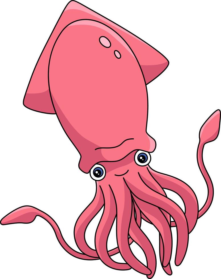 Giant Squid Cartoon Colored Clipart Illustration vector