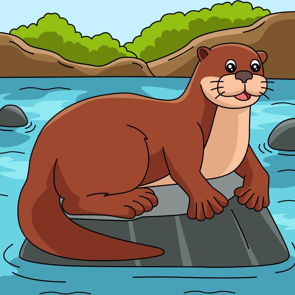 River Otter Cartoon Colored Illustration vector