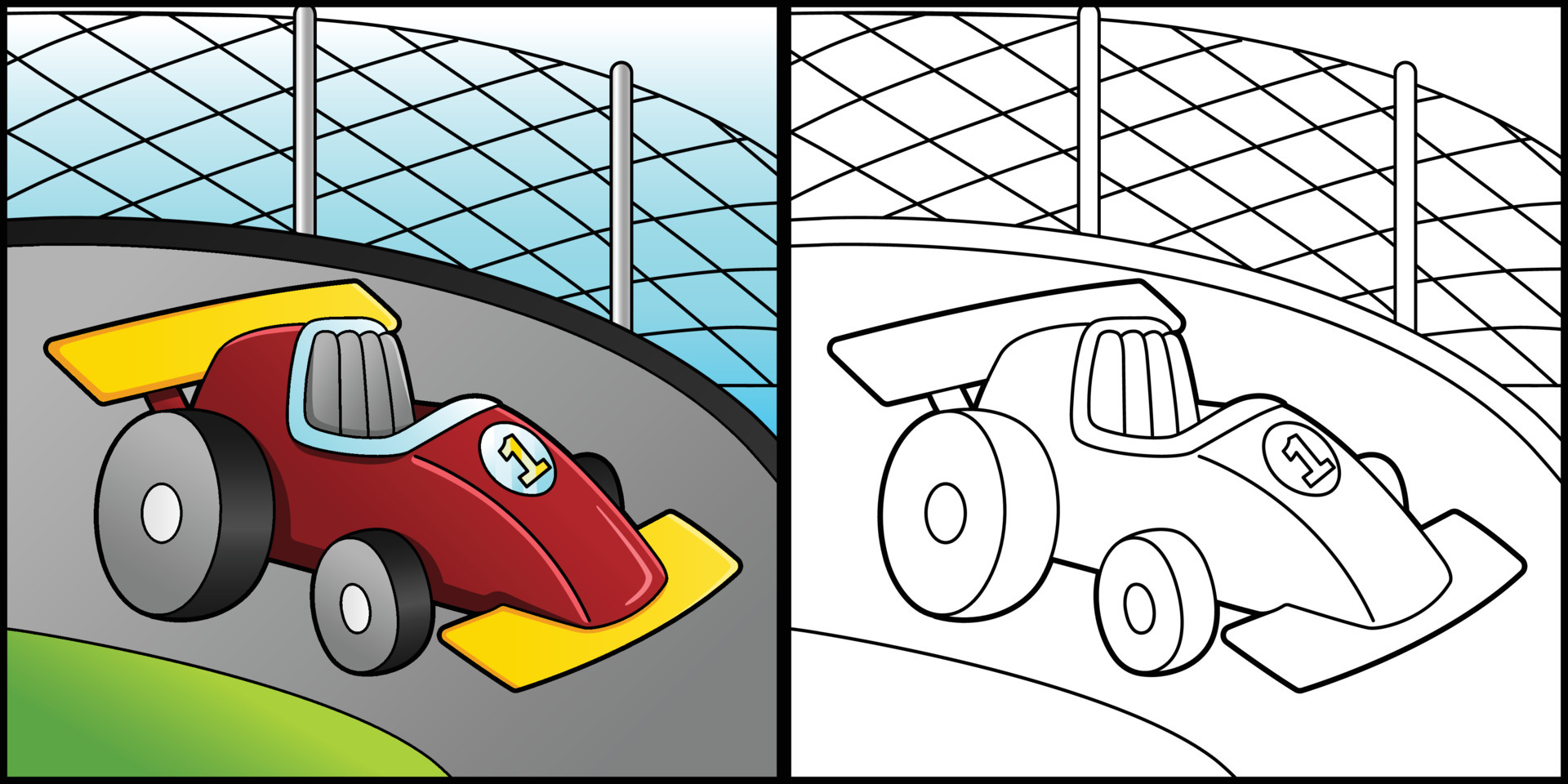 Race Car Coloring Page Vector Art