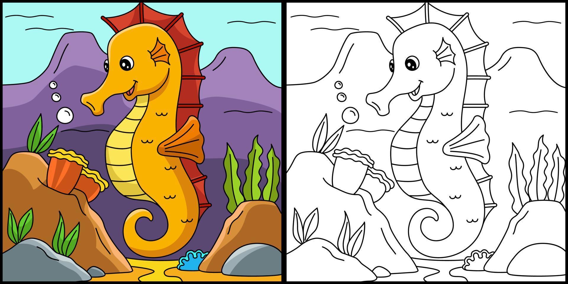 Seahorse Coloring Page Colored Illustration vector