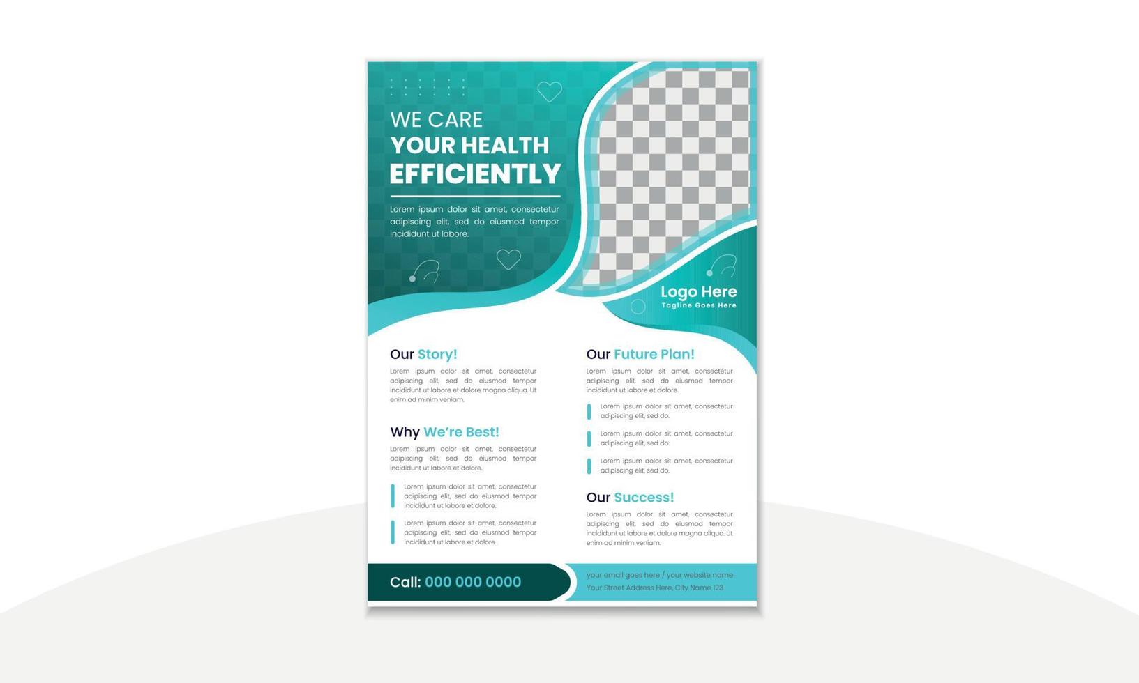 Healthcare flyer design template Medical business promotional flyer or brochure cover design template Trendy medical banners and posters. vector