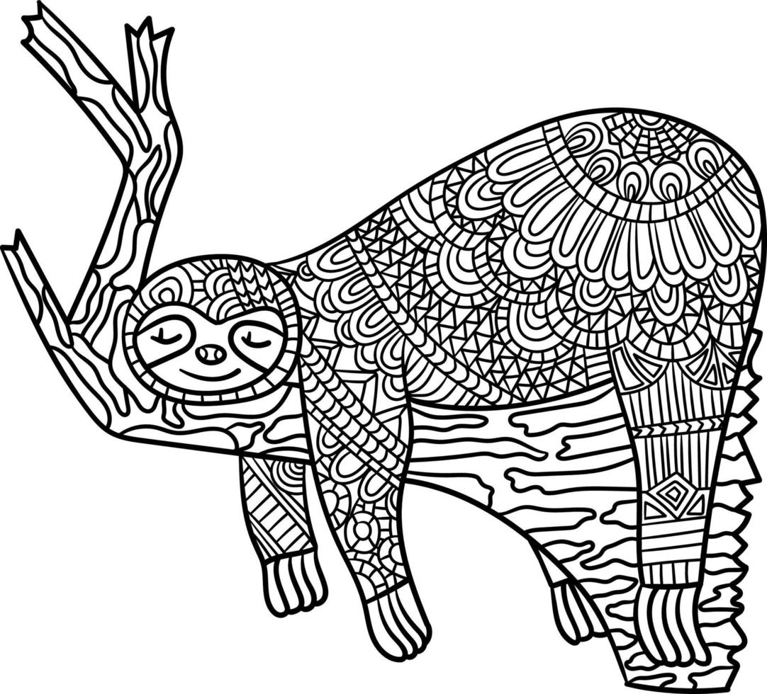 Sleeping Sloth On A Branch Mandala Coloring Pages vector