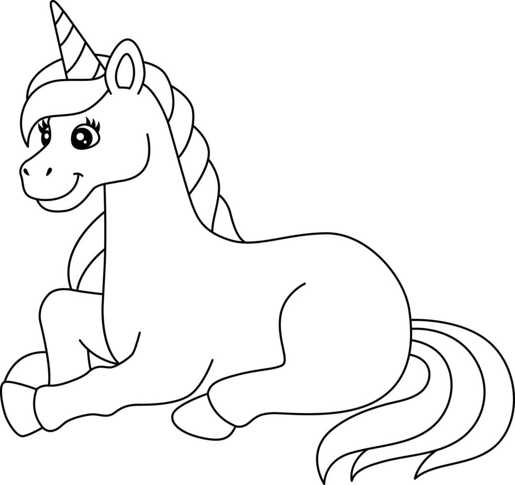 Unicorn Laying On The Cloud Coloring Page Isolated vector